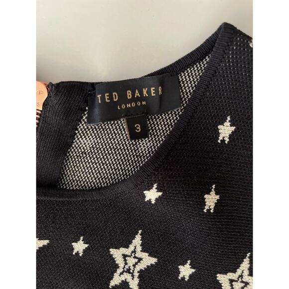 Ted Baker Mariae Sweater Dress 3 (US 8) Black Stars Jacquard Fit Flare Skater - Picture 5 of 12